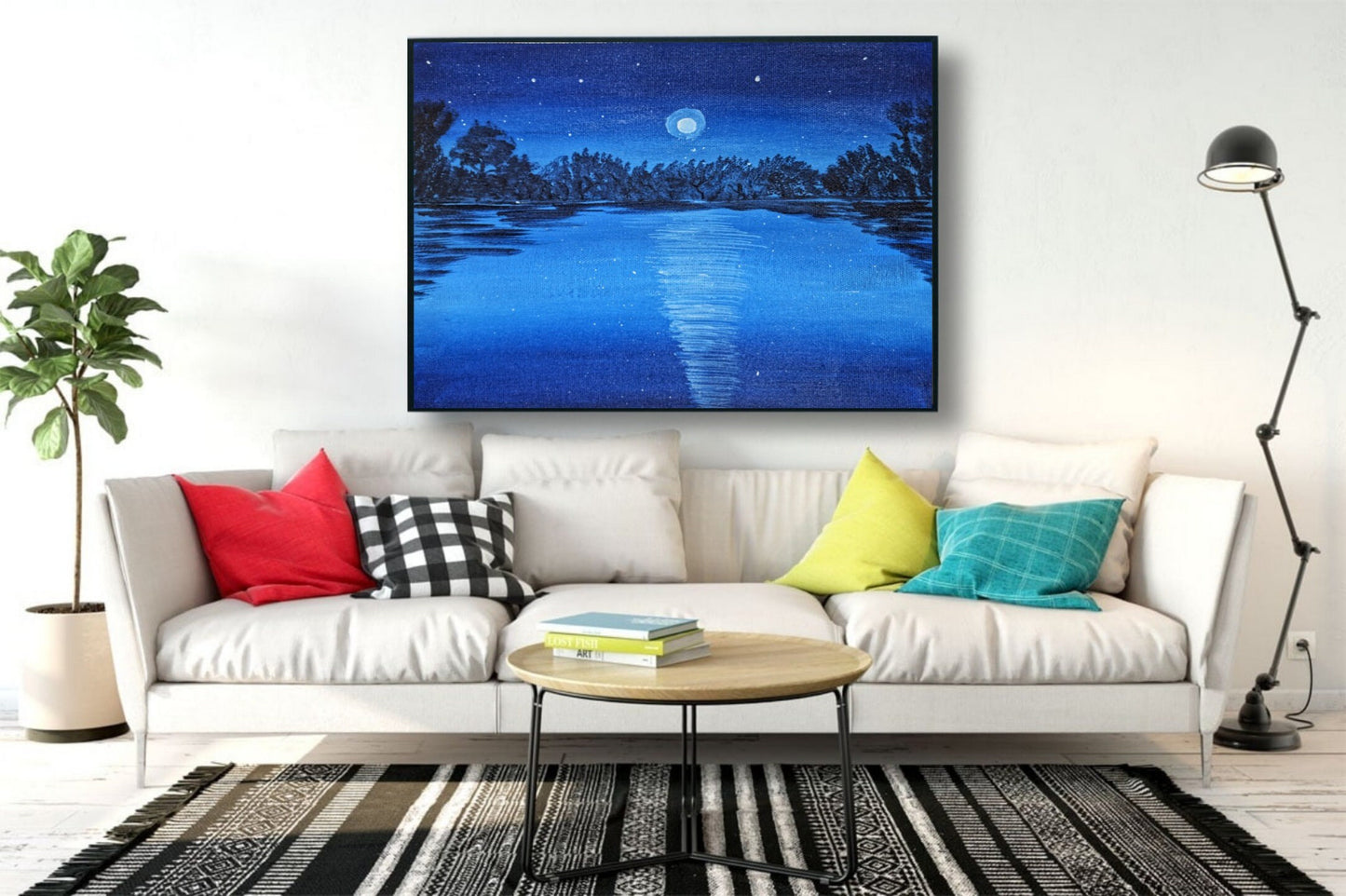 Moonlight Captivating Handmade Painting Moonlight Reflections on Water for home and decor - wall art 10 x 12 inches Unframed