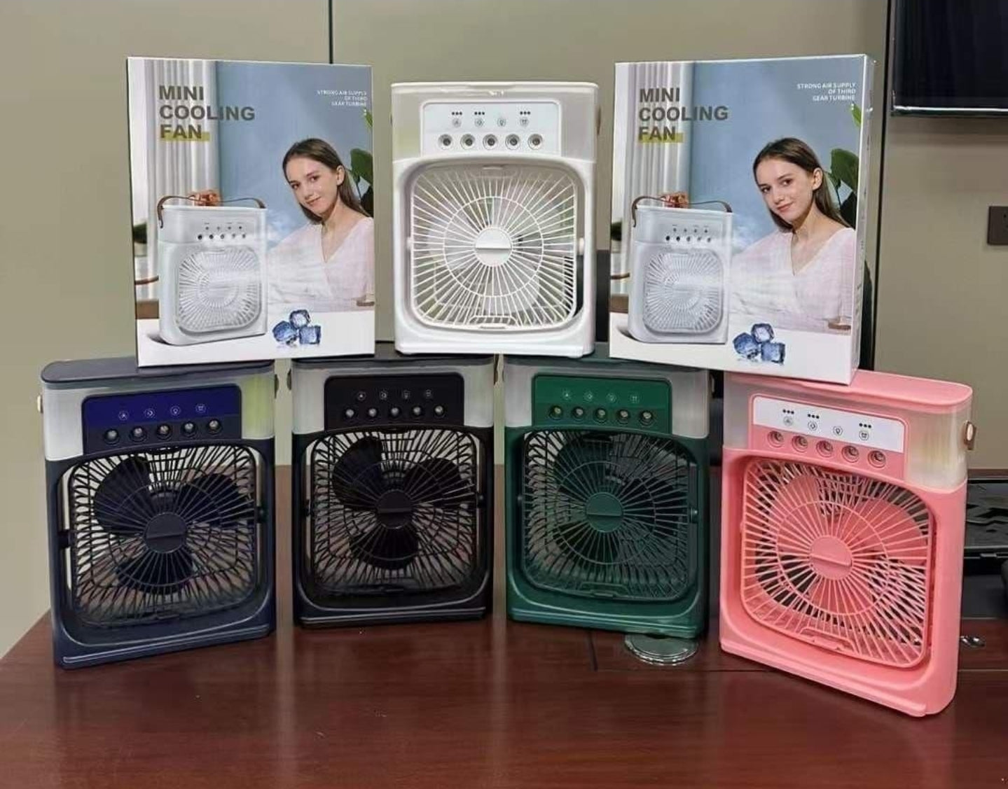 Mini Air Cooler with 7 colour LED light and 3 wind speed 5 spray for extra cool mist air