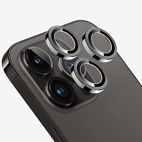 Camera Protection Ring, Durable, Aluminum finish with 9H Tempered glass for iPhone 13 Pro and iPhone 13 Pro Max crystal clear images (Black)