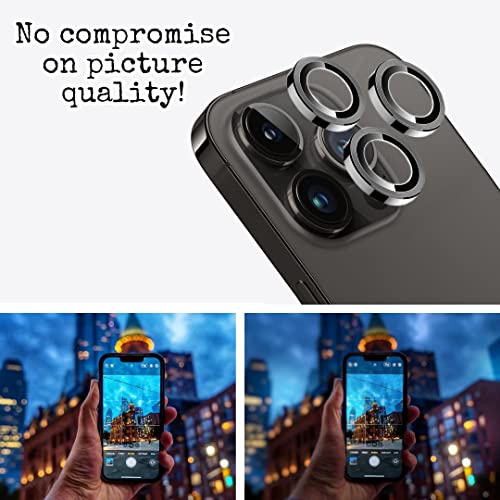 Camera Protection Ring, Durable, Aluminum finish with 9H Tempered glass for iPhone 13 Pro and iPhone 13 Pro Max crystal clear images (Black)